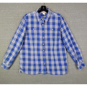 Duluth Womens Shirt M Blue‎ Plaid Flannel Button Long Sleeve Camping Hiking Gorp